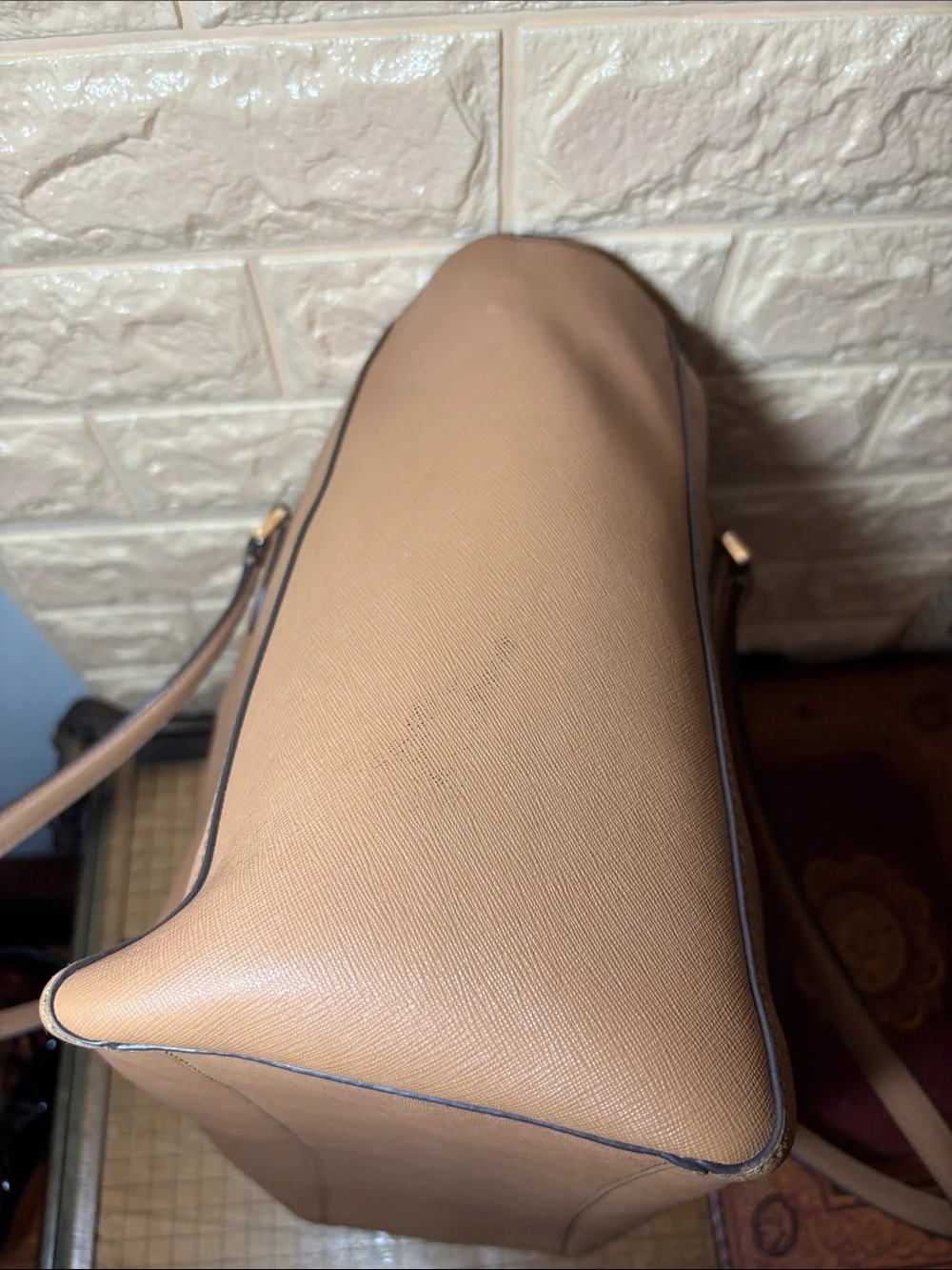 Tory Burch Tan Saffiano Leather Tote with Gold Logo 14.5”x11”x5.5”
